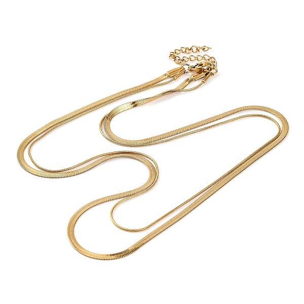 304 Stainless Steel Double Layer Round Snake Chain & Herringbone Chain Necklaces for Women