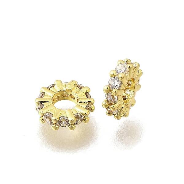 Brass Micro Pave Clear Cubic Zirconia Beads