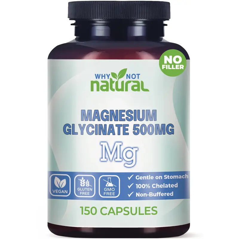 Why Not Natural Magnesium Glycinate 500 mg per capsule with 70 mg elemental magnesium each Supplement Edible Healthcare