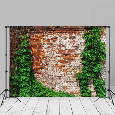 Ivy Green Leaves Vintage Red Brick Wall Backdrop - Aperturee
