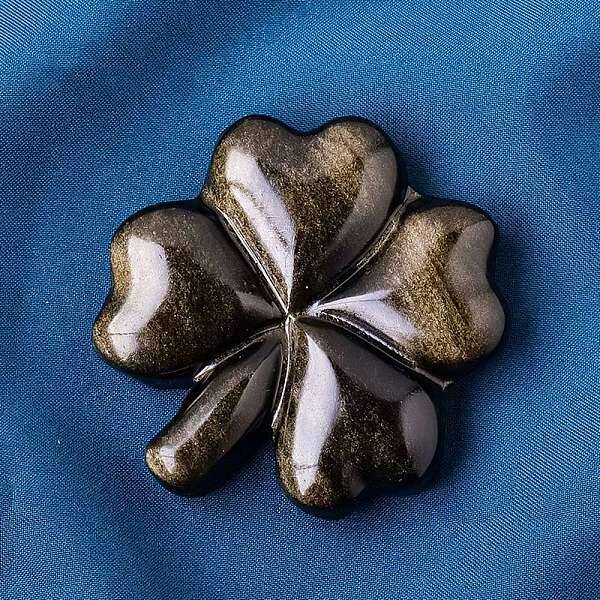 Natural Obsidian Carved Clover Figurines Statues for Home Office Tabletop Feng Shui Ornament