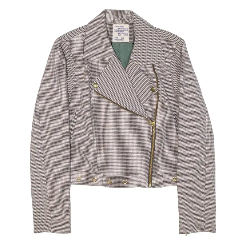 BAUM UND PFERDGARTEN Womens Biker Jacket Beige Viscose Houndstooth S