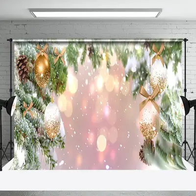Aperturee Snowy Pine Gold Ornaments Bokeh Photo Backdrop - Aperturee