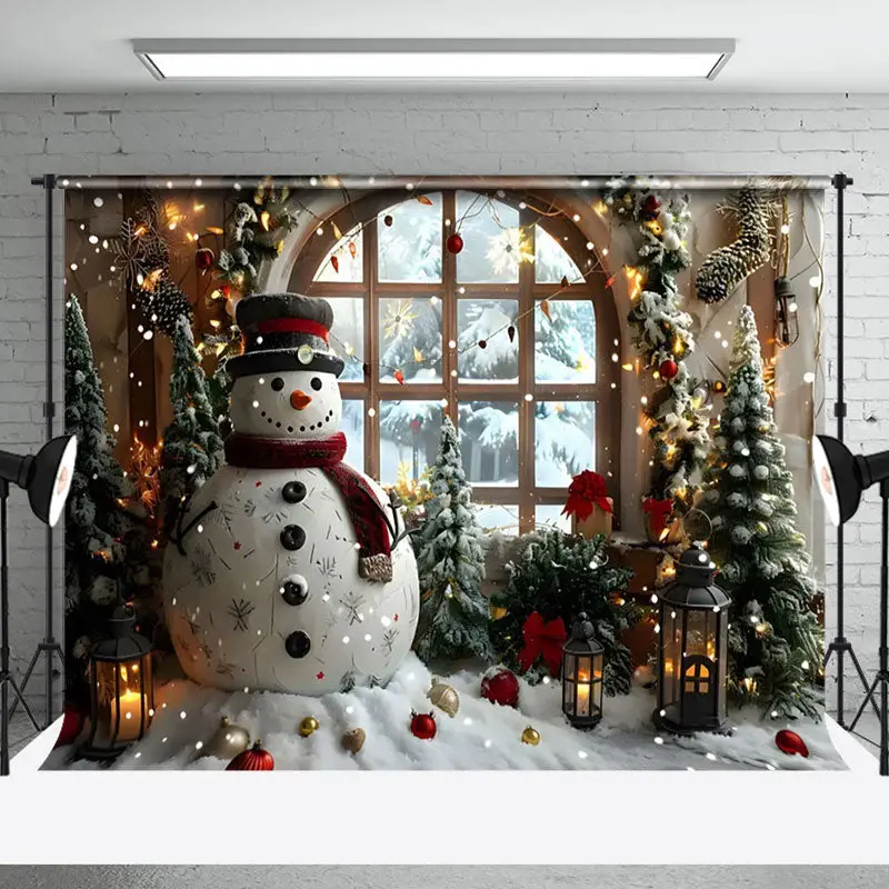 Aperturee Indoor Snowman Oil Lamp Window Christmas Backdrop
