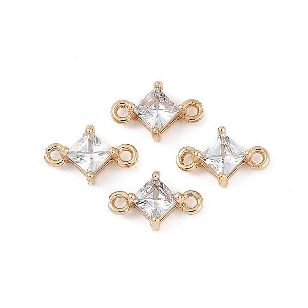 Brass Pave Glass Rhombus Links Connector Charms
