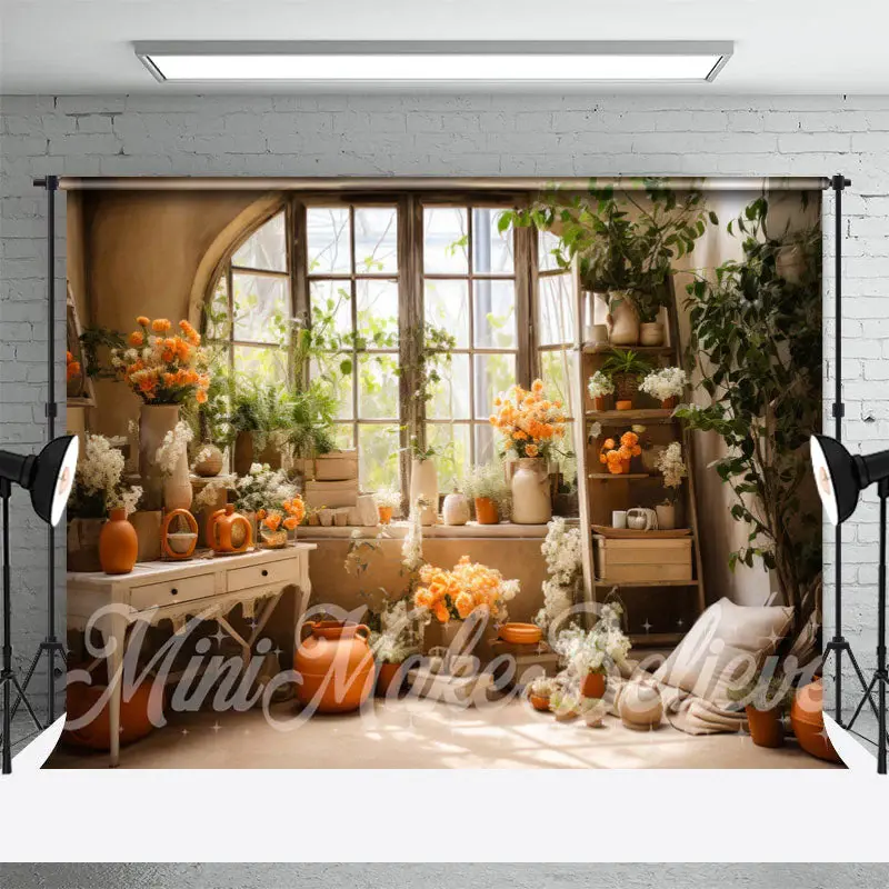 Warm Floral Plants Window Indoor Photo Backdrop - Aperturee