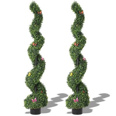 Garvee 2 PCS 5 FT Artificial Spiral Topiary Trees, UV Resistant Artificial Outdoor Plants with Straw Bag, Front Door Faux Pla...