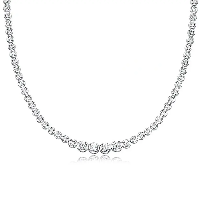 14K White Gold Four 0.3 Carat Diamond 1.2 Carat Lab-Grown Diamond Tennis Chain Necklace