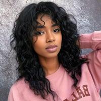 1pc  18 inch black curly wig with bangs - heat-resistant synthetic fiber, thick curls for daily and party wear, rose mesh hat...