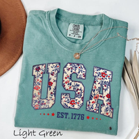 Comfort Colors Floral USA Tee for Women – Vintage Comfort Colors Shirt, Cute Patriotic 4th of July Outfit, Girly America Sh...