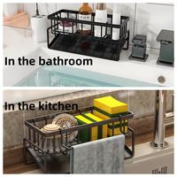 Stainless Steel Upgraded Thickened Washstand Storage Rack - Kitchen Sponge Rack with Hanging Rod for Cloths and Sink Cover Dr...