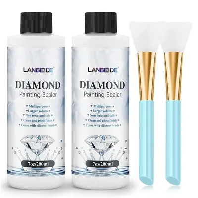 Updated Diamond Painting Sealer 400ML with Silicone Brush 2 Packs, 5D Diamond Painting Glue Sealer for Diamond Art Coaster Pe...