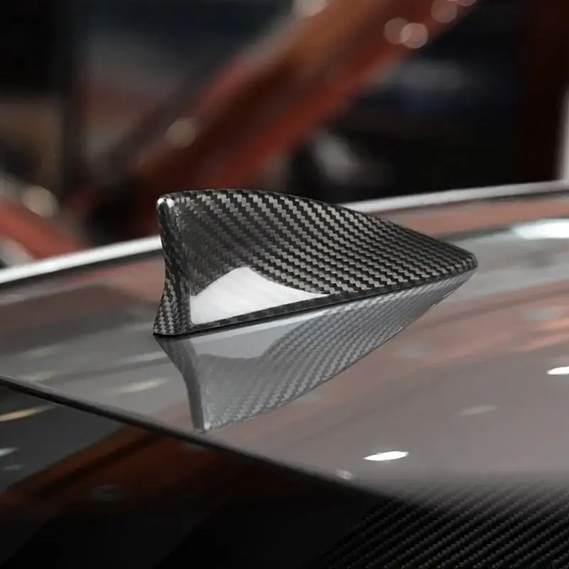 Car Shark Fin Antenna, Waterproof No Drilling Carbon Fiber Car Shark Fin Antenna, Roof Aerial Radio FM/AM Decorate Aerial Str...