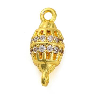 Brass Micro Pave Clear Cubic Zirconia Hollow Oval Connector Charms