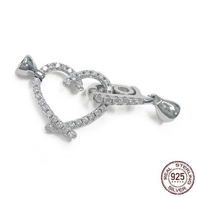 Rhodium Plated 925 Sterling Silver Micro Pave Clear Cubic Zirconia Fold Over Clasps
