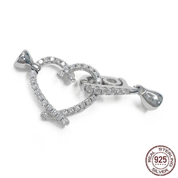 Rhodium Plated 925 Sterling Silver Micro Pave Clear Cubic Zirconia Fold Over Clasps