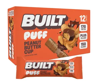 BUILT Peanut Butter Cup Puff - 17g of Protein, 150 Calories, Soft Marshmallowy Texture, Perfect for On-The-Go Snacking