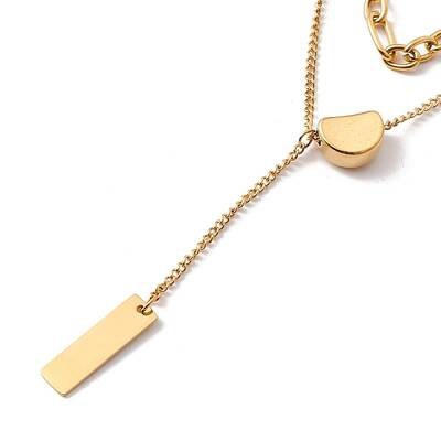Double Chains Multi Layered Necklace with Rectangle Pendant