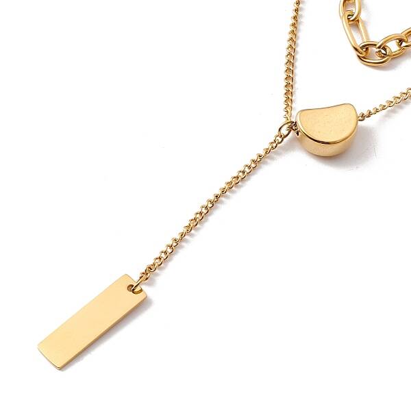 Double Chains Multi Layered Necklace with Rectangle Pendant