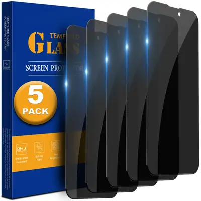 5 Pack Privacy Screen Protector Tempered Glass For iPhone 17 16 15 14 13 12 11 Series Pro Max Plus XR XS Max 8 7 6 SE