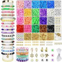 3400 Pcs Clay Beads Bracelet Making Kit, Friendship Bracelet Kit for Jewelry Making, Flat Polymer Heishi Beads with Charms, G...