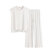 ANRABESS Summer 2 Piece Sets Women Vacation Basic Crewneck Wide Leg Lounge Outfits Sleeveless Outdoor Matching Sets Casual Co...