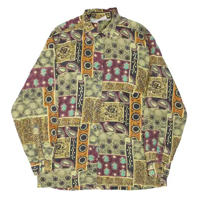 Womens Printed Shirt Orange Collared Long Sleeve Crazy Pattern L