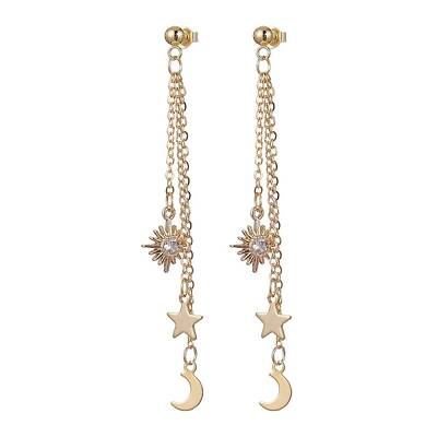 Moon & Star & Sun Cubic Zirconia Dangle Stud Earrings