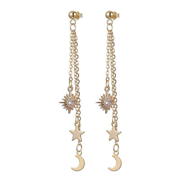 Moon & Star & Sun Cubic Zirconia Dangle Stud Earrings