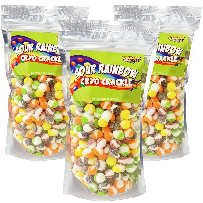 Snack Crackle Shop- Freeze Dried Sour Rainbow Candy Fruit Bonbon Sweet Bite Candies Crunchy