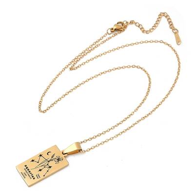 12 Constellation Stainless Steel Tarot Card Engraved Pendant Cable Chain Necklaces