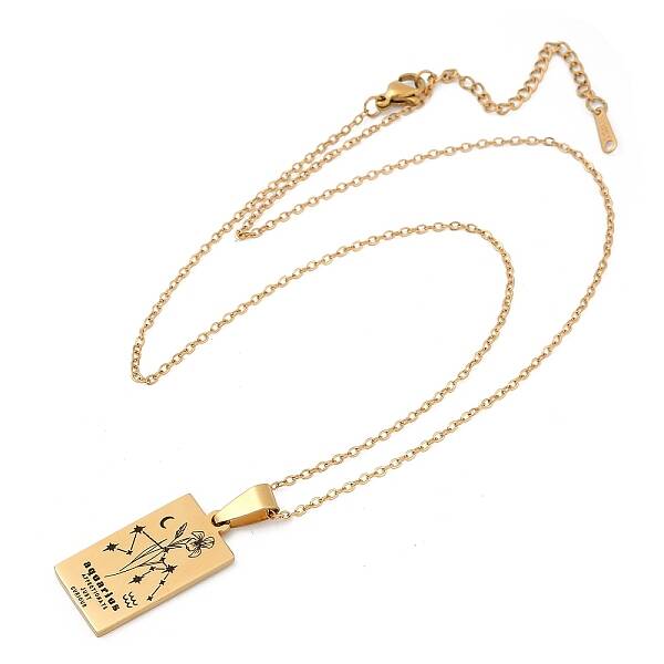 12 Constellation Stainless Steel Tarot Card Engraved Pendant Cable Chain Necklaces