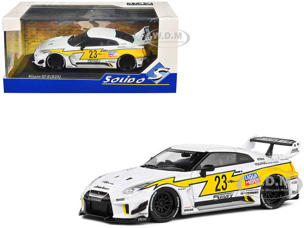 2019 Nissan GTR35 LBWK Silhouette RHD (Right Hand Drive) #23 White with Yellow Graphics 1/43 Diecast Model Car by Solido