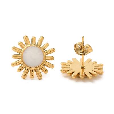 Ion Plating(IP) 304 Stainless Steel Flower Stud Earrings
