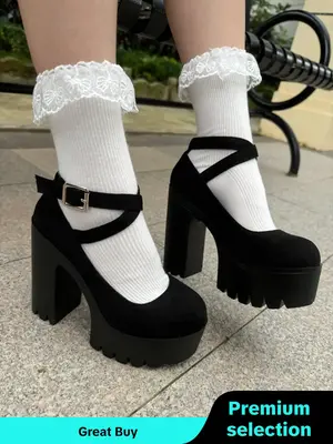 Women's Elegant Solid Color Platform Mary Janes Pumps, Fashionable Cute High Heels Shoes for Daily Wear, Lightweight Comforta...