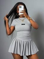 Women's Letter Patched Tee & Skirt Two-piece Set, Casual Fashion T-shirt & Skirt for Daily Outdoor Wear, Ladies Clothes for A...