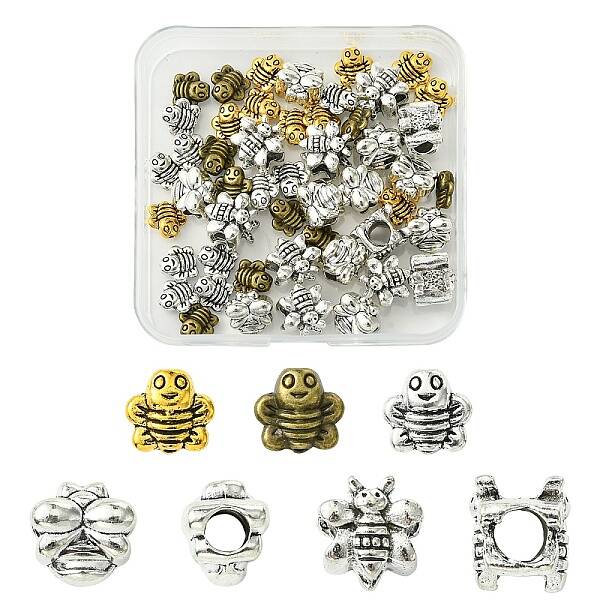 50Pcs 5 Styles Tibetan Styles Zinc Alloy Beads