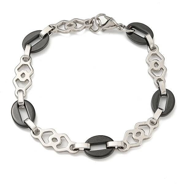 Two Tone 201 Stainless Steel Oval & Rhombus Link Chain Bracelet