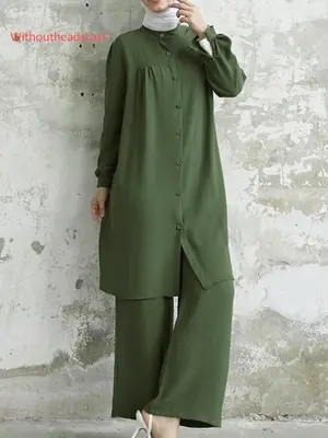 Arabian Style Two-Piece Set for Muslim Women, Long Sleeve Shirt & Pants, Plus Size, Perfect for Spring & Fall Seasons