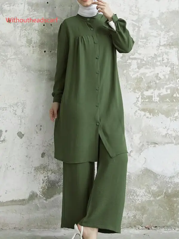 Arabian Style Two-Piece Set for Muslim Women, Long Sleeve Shirt & Pants, Plus Size, Perfect for Spring & Fall Seasons