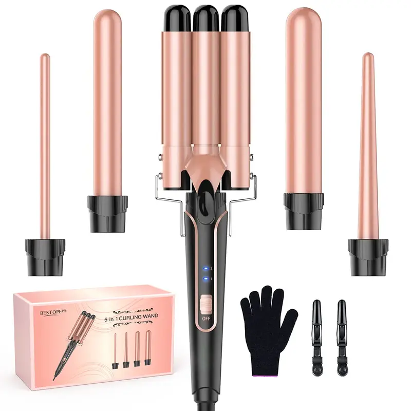 BESTOPE PRO Waver Curling Iron Wand,  5 in 1 Curling Wand Set with 3 Barrel Hair Crimper for Women, Fast Heating Hair Wand Cu...