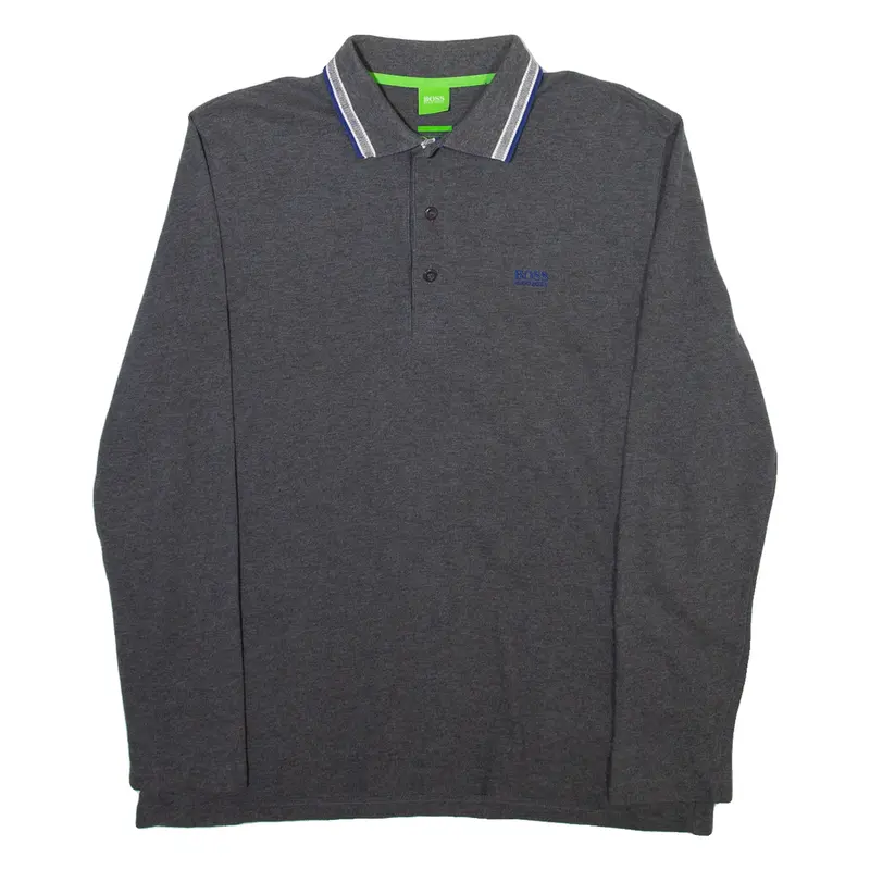HUGO BOSS Mens Polo Shirt Grey Long Sleeve L