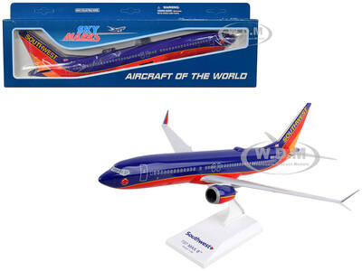 Boeing 737 MAX 8 Commercial Aircraft Southwest Airlines (N872CB) Blue with Red and Orange Stripes (Snap-Fit) 1/130 Plastic Mo...