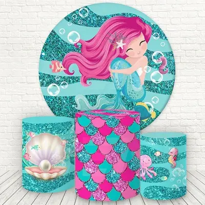 Aperturee Cyan Glitter Mermaid Round Birthday Party Backdrop Kit | Custom Circle Backdrop Birthday | Birthday Backdrop Ideas ...