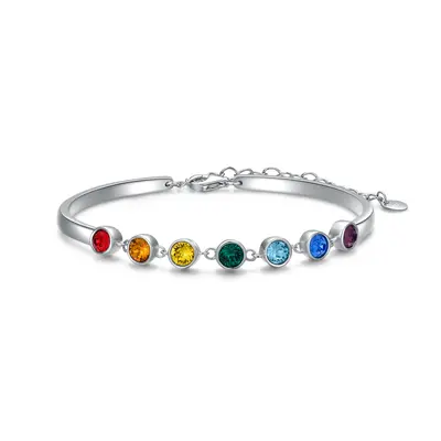 Sterling Silver Round Crystal Chakras Chain Bracelet