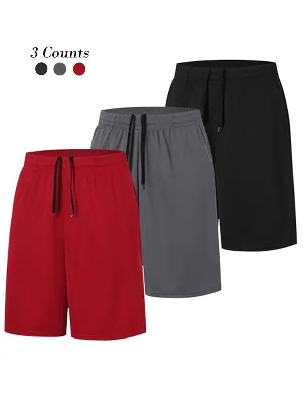 Men's Solid Drawstring Waist Gym Shorts, Breathable Comfortable Pocket Track Shorts for Outdoor Gym Workout Running, Men's Sp...