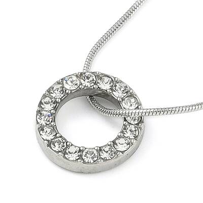 304 Stainless Steel Crystal Rhinestone Round Snake Chain Ring Pendant Necklaces for Women