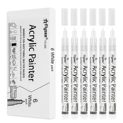 6pcs/set 0.7mm White Hard Point Acrylic Marker Pen, Waterproof Quick Drying Marker Pen, Suitable for Art Supplies for Glass C...