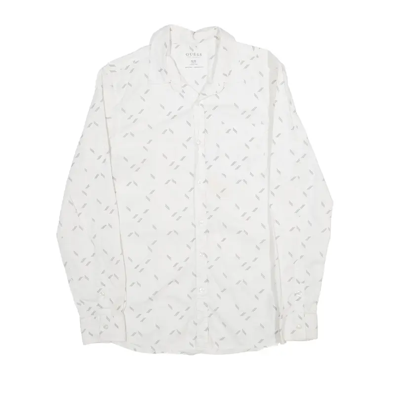 GUESS Slim Fit Shirt White Geometric Long Sleeve Mens M