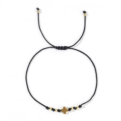 Adjustable Cross & Round Braided Bead Bracelets for Women